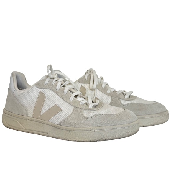 Veja V-10 B Mens Sneakers White Natural Grey Low Top Trainers Size 11.5 US